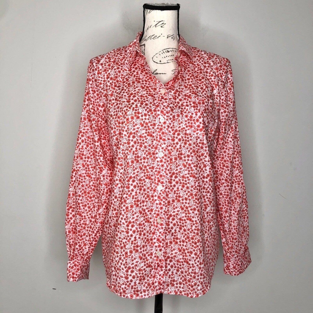 J. by J.Crew Ditsy Floral Cotton Button Front Long Sleeve Classic Top Medium - Picture 4 of 14